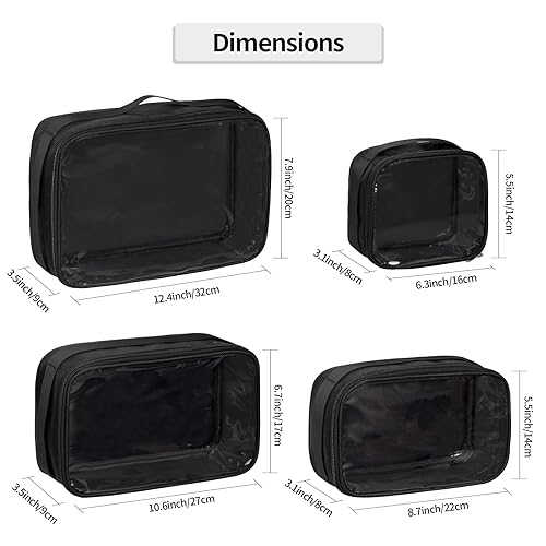 Miniatura 5 de Bagmoly Bolsa de maquillaje de viaje, paquete de 4 bolsas de cosméticos portátiles de gran capacidad, estuche organizador de maquillaje con asa