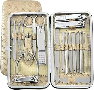 شوانجيانبي مجموعة المانيكير والباديكير - مجموعة مانيكير من الستانلس ستيل مكونة من 19 قطعة، مجموعة مانيكير، مجموعة باديكير، قصافة اظافر، مجموعة احترافية للعناية بالاظافر مع شنطة سفر فاخرة