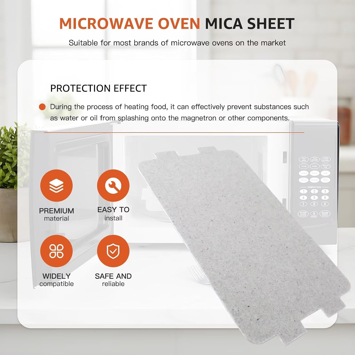 Image illustrating the protective function of the microwave mica sheet, highlighting its role in preventing food splashes from reaching internal components.
