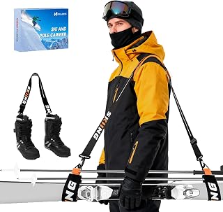 Mellbree Ski Strap Carrier: Adjustable 3-in-1 Skis, Poles & Boots Holder for Hands-Free Slope Transport - Durable Skier Gift
