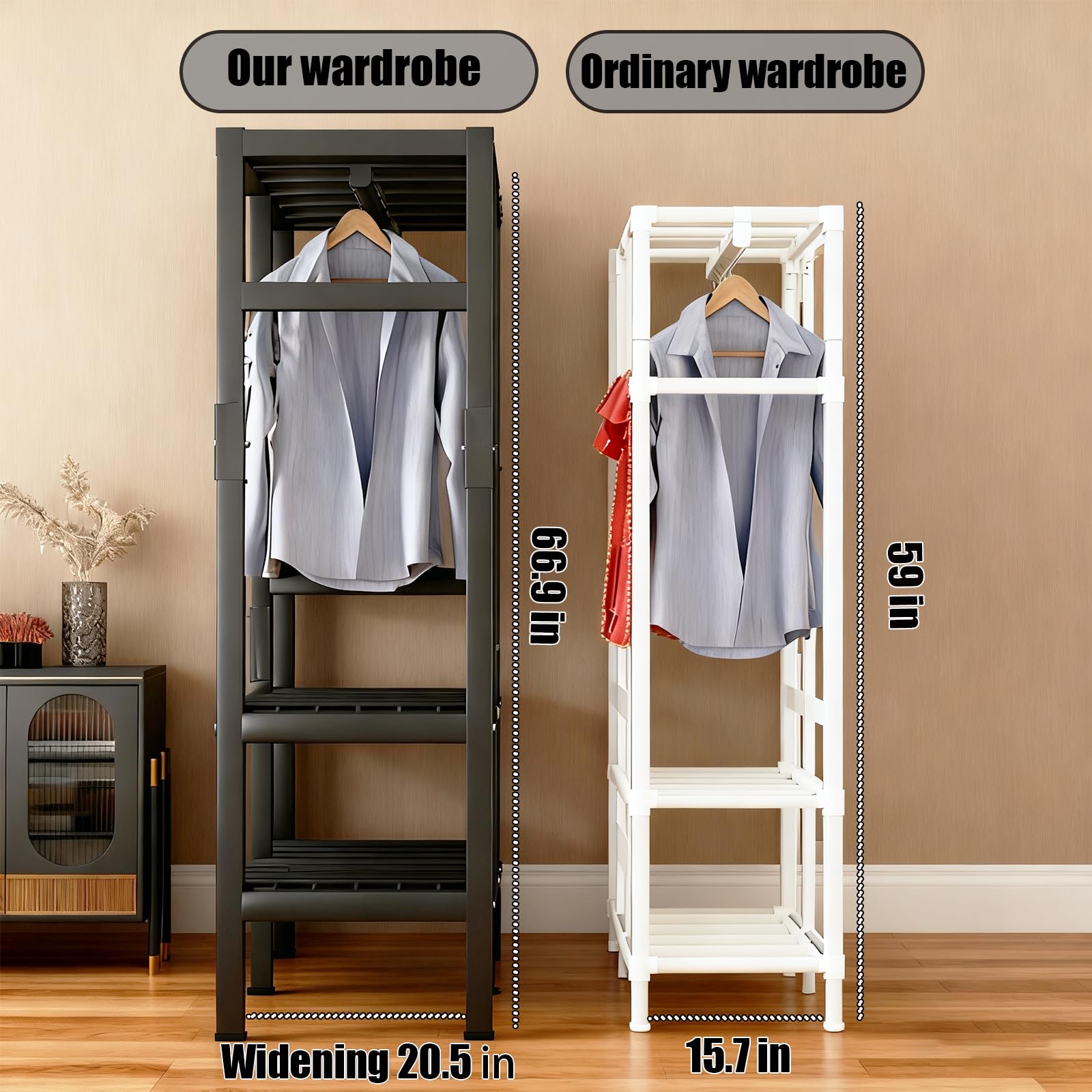 Armario metálico Plegable, sin Necesidad de Montaje, con Cierre magnético de Alta Resistencia, a Prueba de Polvo y Que Ahorra Espacio, Ideal para dormitorios y Apartamentos. (Gris, 150cm)