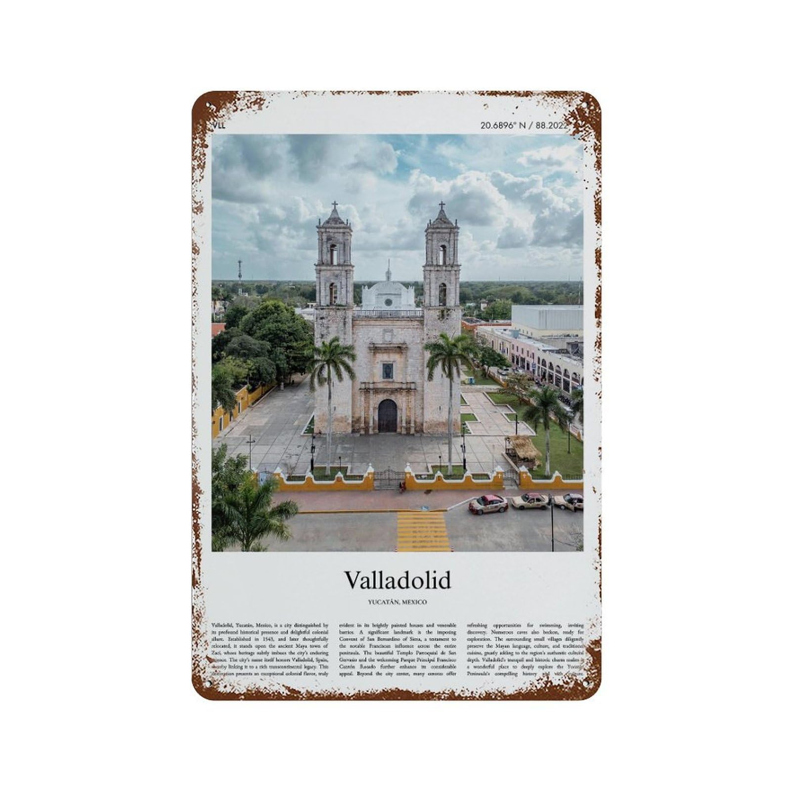 xiaoxiaoshen Valladolid Yucatán, Mexico City Scenery Wall Decor Art Metal Tin Poster Modern Home Decor Art Home Bar Shop Decorations Vintage Sign 30x20cm