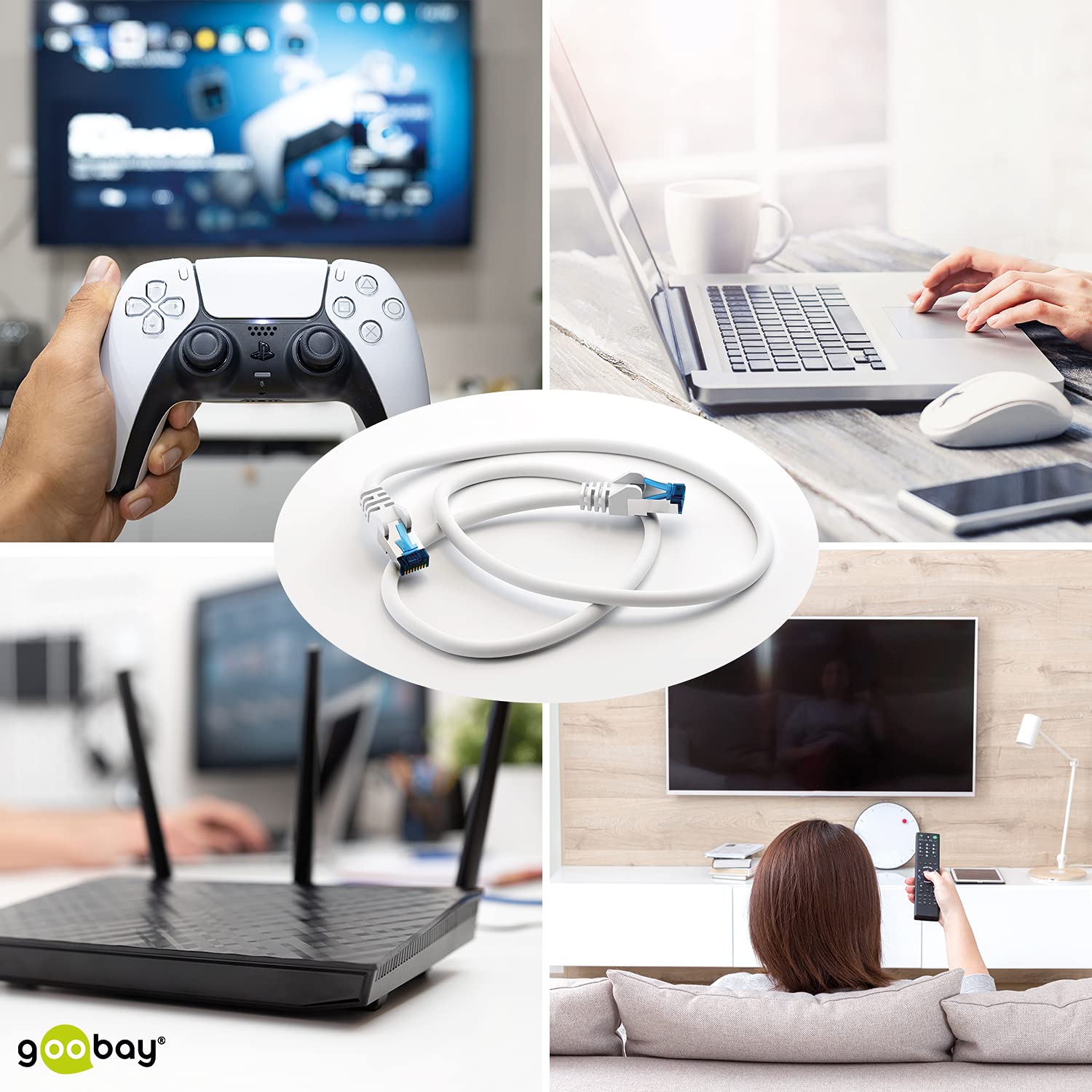 Goobay 92665 kabel Lan 5 m, podwójnie ekranowany, S-FTP, kabel sieciowy CAT 7, kabel 5 m, kabel LAN CAT 7 z 10 Gigabit, wtyczka RJ45, biały