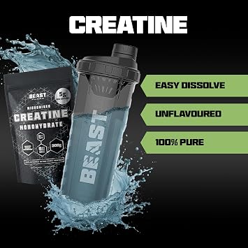 Beast Creatine Monohydrate Powder 300g Full 5g per Scoop 60 Servings | 100% Pure Creatine Powder, Micronised for Easy Dissolve and Absorption - for Physical Performance, Strength and Muscles.