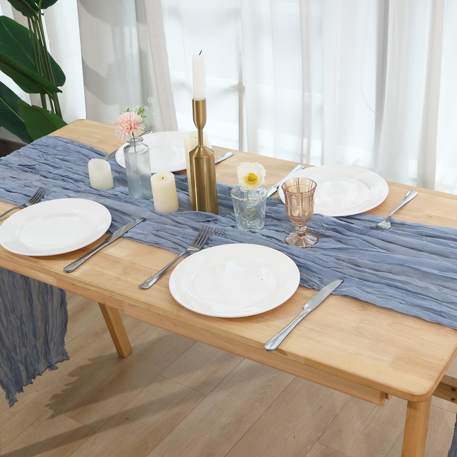 Fixwal Confezione da 10 runner da tavola in garza bohémien, 89 x 305 cm, decorazione da tavola semi-trasparente per feste, docce, compleanni, matrimoni