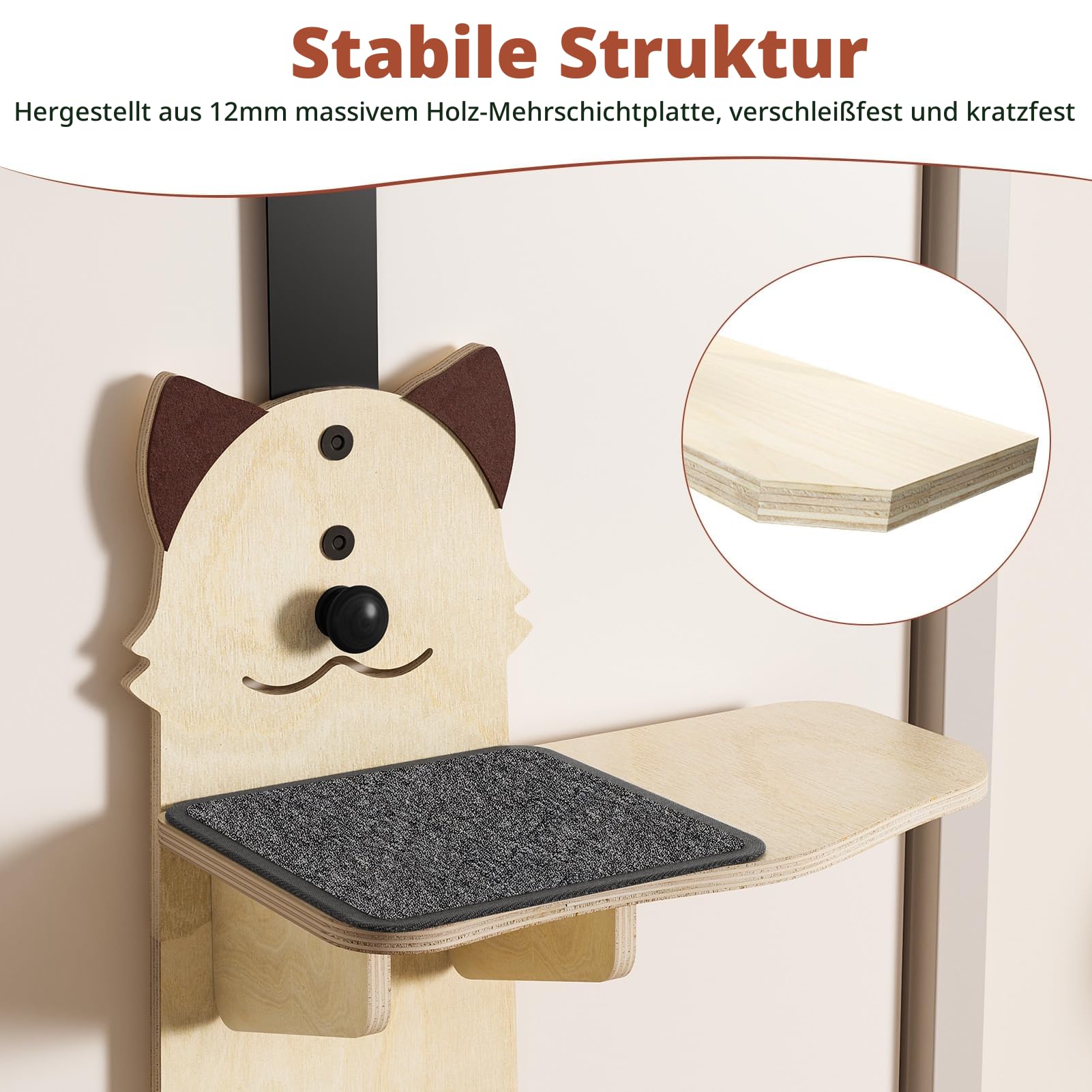 4 Ebenen Tür Hängende Katze Kletterer Tür Katzenbaum, Tür Hängende Katzen Regal Katzen Leiter mit Kratzbaum necken Katzenball Einfach zu Installieren Platzsparend 42cm*23cm*170cm