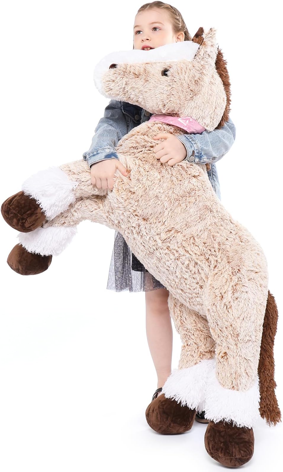 MorisMos Giant Horse Teddy Stuffed Animal, 120cm Big Horse Plush Toy Kawaii Large Pony Soft Cuddly Toy, XXL Fluffy Horses Gift for Kids Birthday Christmas Deco