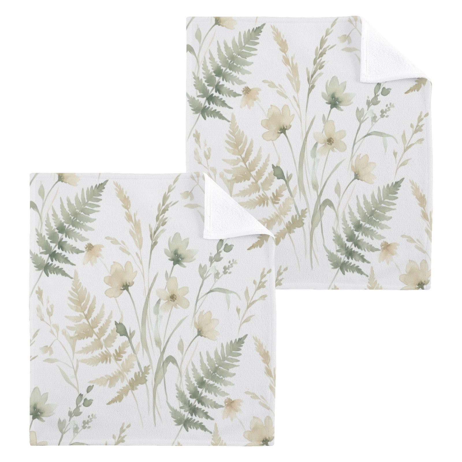 BOESI Neutral Wildflower Pattern 12x12in Cotton Washcloth,Face Towel