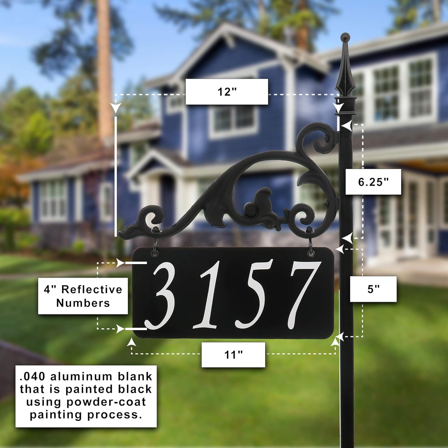 Address America Annandale Double Sided Reflective Address Sign - USA Handcrafted - Help 911, Delivery Driver, Easy To Read Day And Night - 30" Post - AS
