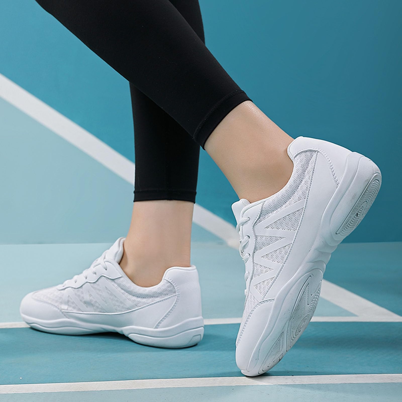 SECHRITE Damskie buty cheerleaderki dla dziewcząt do tańca jazzu trampki białe sznurowane joga gimnastyka trener zawodów buty szkolne