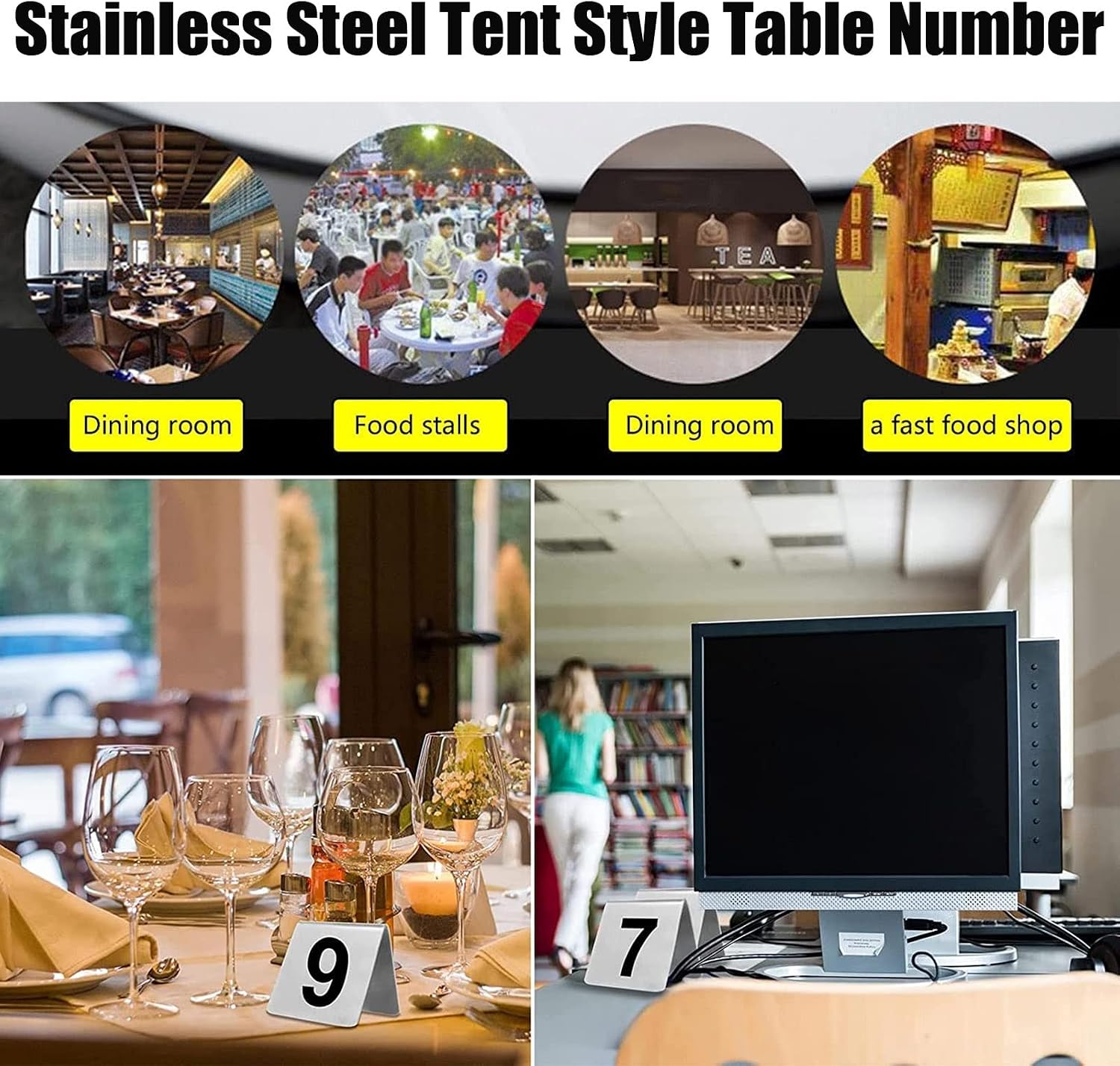 WORDFUN Digital Sign Seat Card 1-50/100 Number, Stackable Table Number Cards Stainless Steel Tent Style Table Number, Double-Sided, for Party Banquets Service,Bars