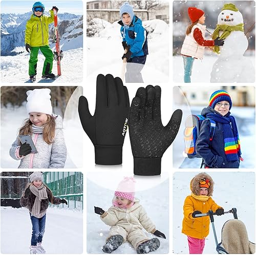 Miniatura 5 de Guantes deportivos cálidos de invierno para niños, clima frío, resistente al agua, para niños de 4 a 12 años, color negro