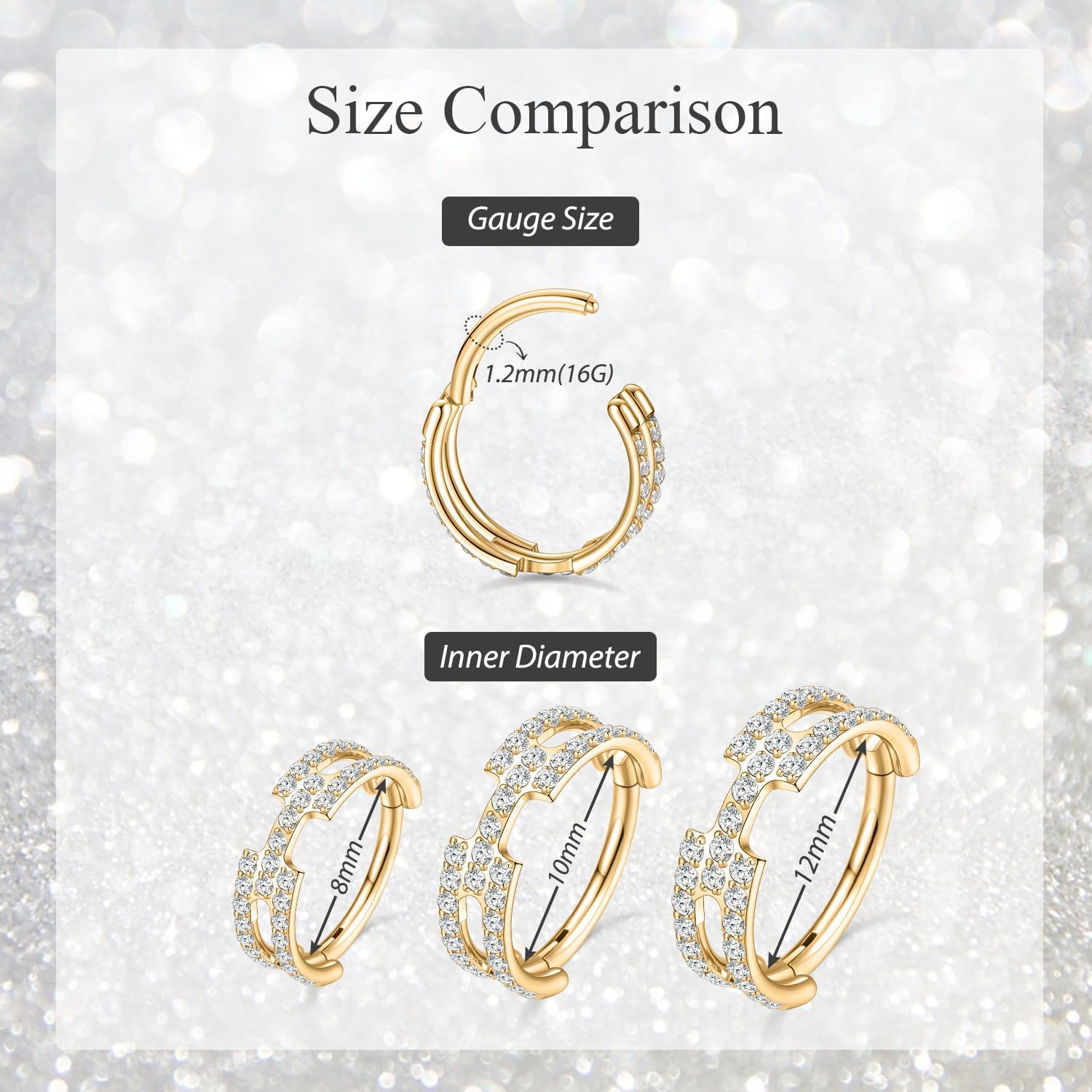 GAGABODY Seamless Nose Hoop Conch Piercing Jewelry Surgical Steel 16 Gauge Earring CZ Cartilage Earrings Hoops Hinged Nose Rings Helix Piercing - Image 4