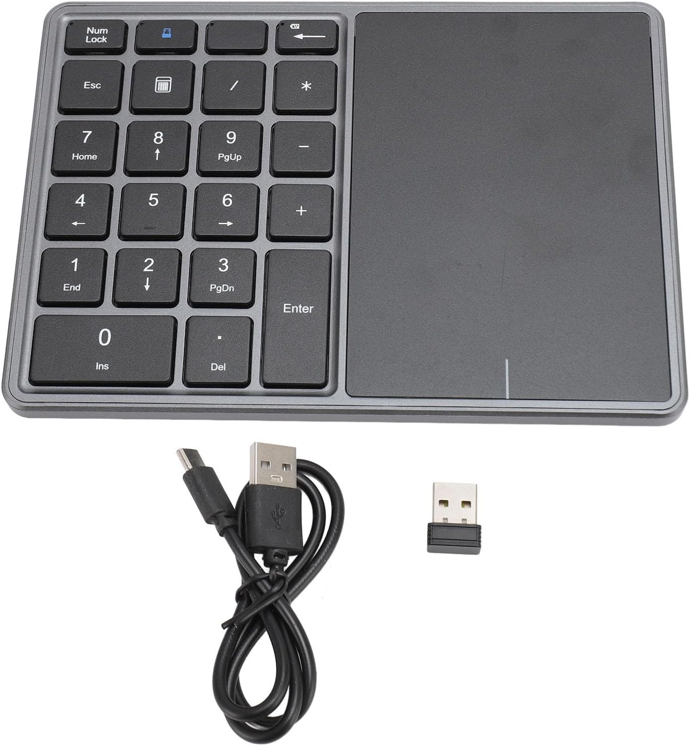 Yoidesu Wireless Numeric Keypad, Bluetooth 4.2 2.4G Wireless 22 Keys Number Pad with Touchpad, 500mAh Battery Num Pad for Laptop, PC, Desktop (Dark Gray)