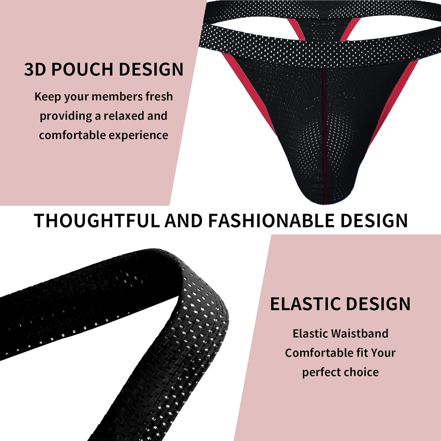 KAREN SPACE Men's Thong Underwear Sports Supporter Mens G-String Thongs Breathable Mesh Seamless - Image 4