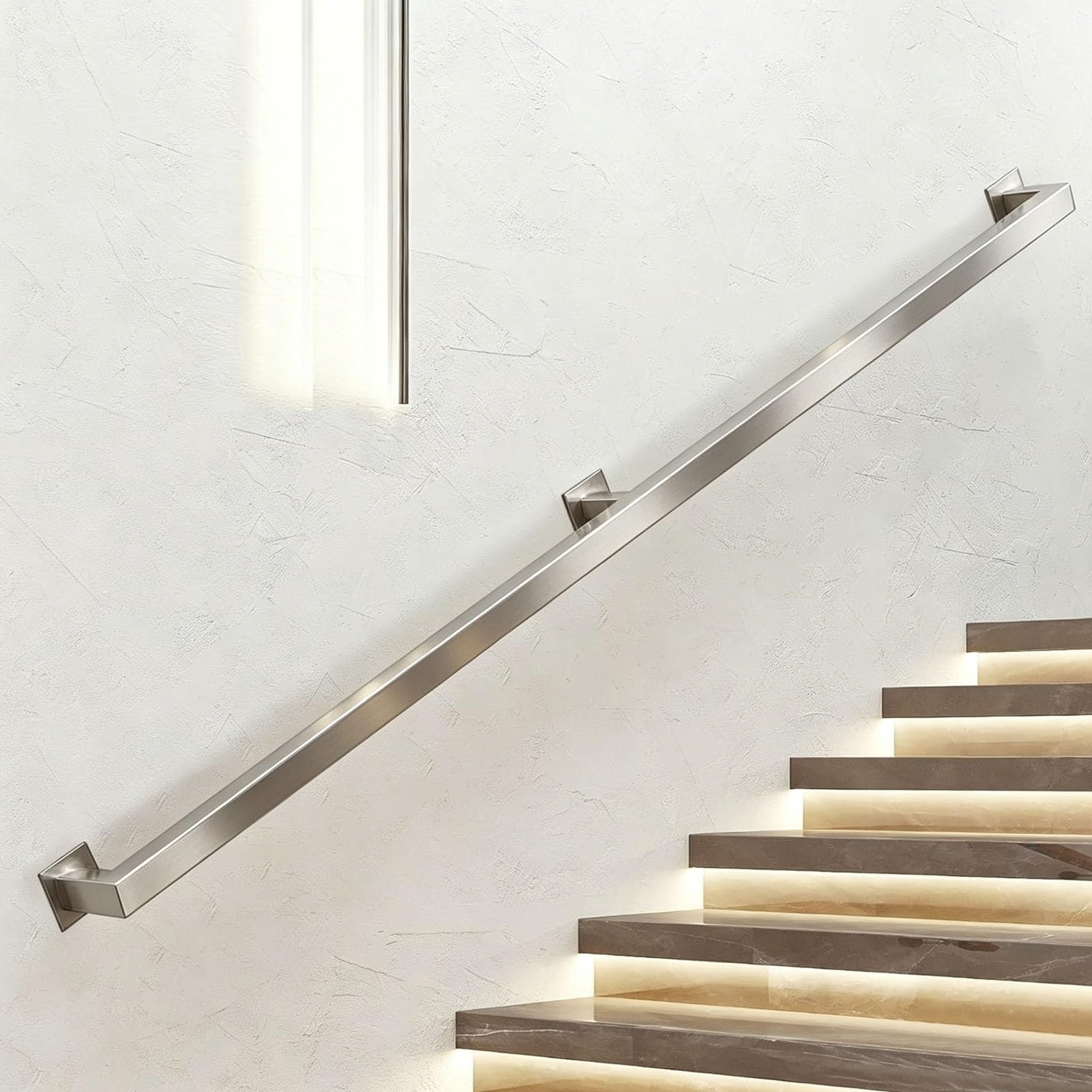 Junvstor Industrial Pipe Stair Handrail, Wall-Mounted Hand Rail for Indoor & Outdoor Steps, Stainless Steel Banister Grab Bar, Heavy Duty Support Rails for Stairs & Porch(2ft/60cm)