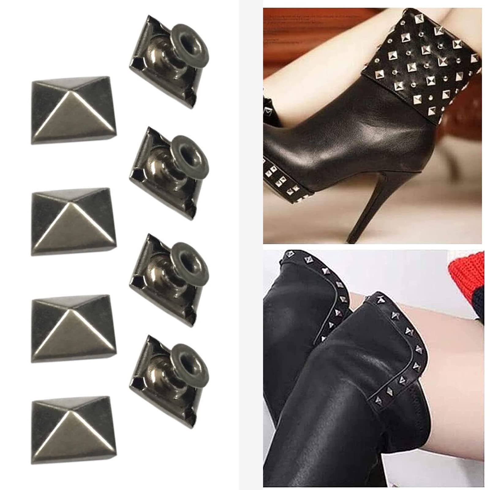 100 Rivetti Quadrati Punk 10mm In Metallo - Nero, Per Borse, Vestiti E Fai Da Te