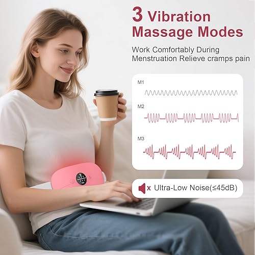 Miniatura 4 de Almohadilla térmica eléctrica portátil, almohadillas térmicas inalámbricas con 3 niveles de calor y 3 modos de masaje, almohadilla térmica de