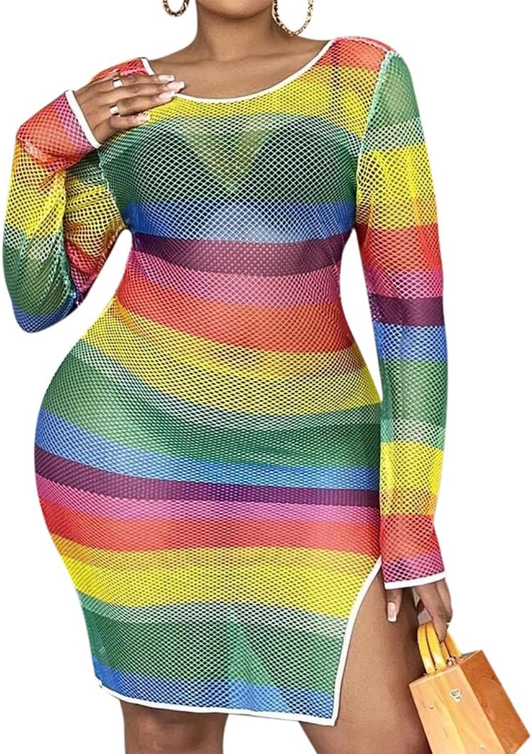 840 - Crochet Fishnet Lace Plus Size Beach Swim Cover Up Top Summer Dress