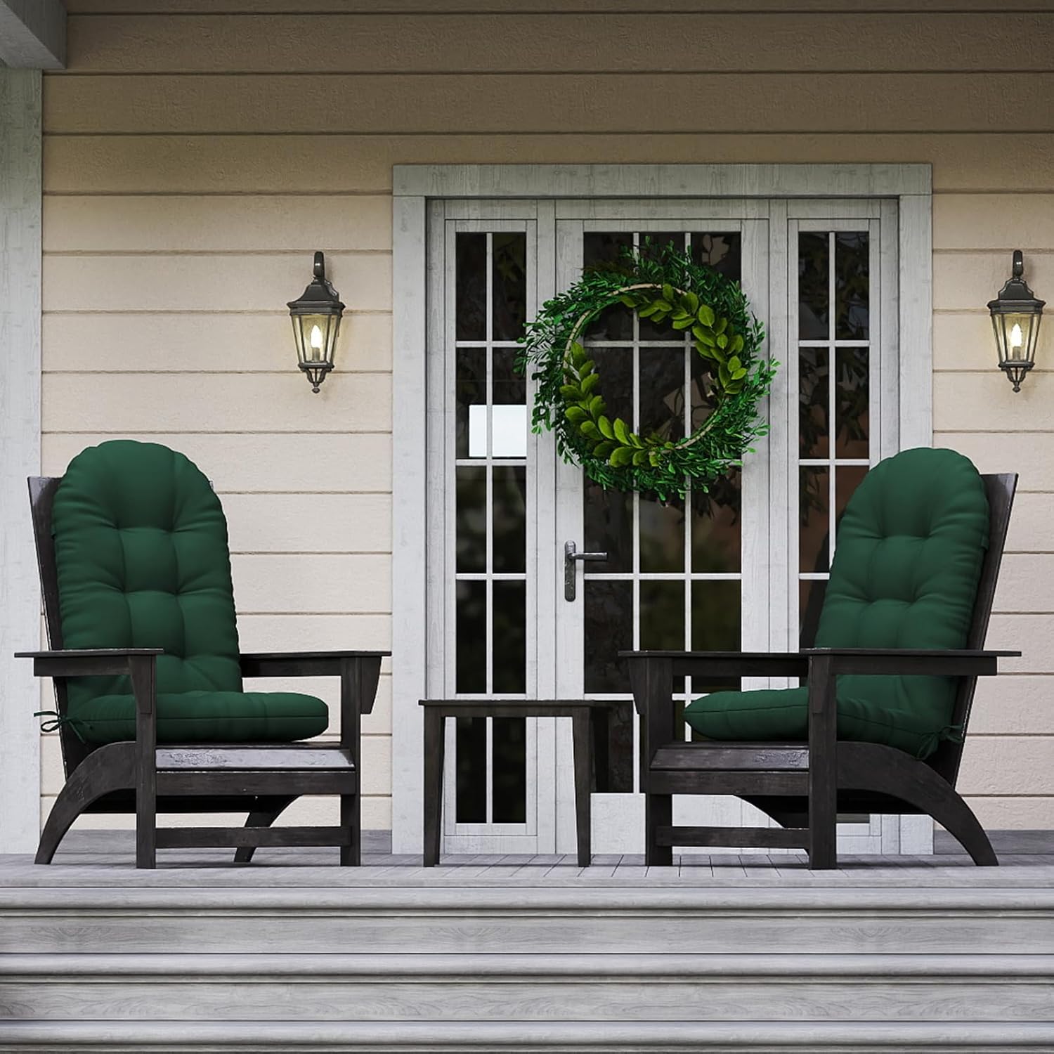Outdoor Adirondack Chair Cushions Set of 2, 44x19x4 Inch Rocking Chair Cushion, High Back Patio Soft Seat Pad with Ties, Indoor Outside Use, Fade-Resistant & Waterproof, Dark Green