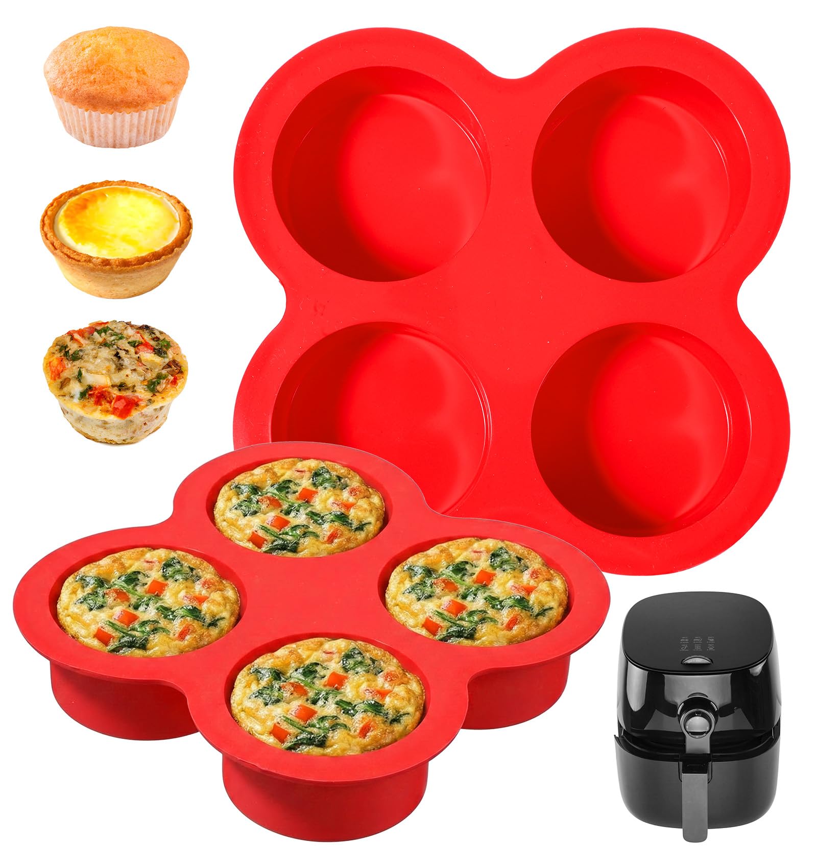 ValueBargain 2 Pack Silicone Quiche Mould, 4-Cup Quiche Mould for Air Fryer for Mini Muffins, Egg Bites & Quiches