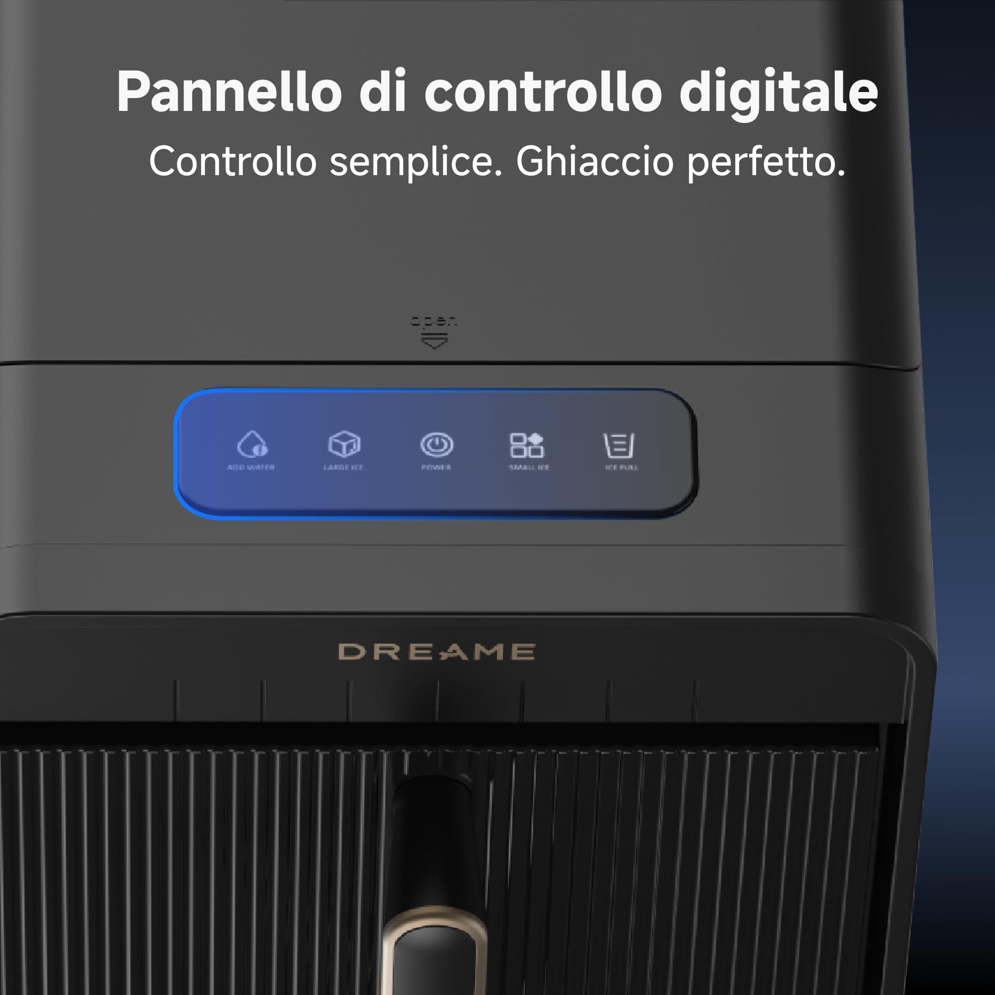 DREAME Aura Macchina per Ghiaccio a Cubetti Cavi con Produzione Rapida in 6 Minuti, Serbatoio e Cestello Separati, due Dimensioni di Cubetti, Controllo Digitale, Luce LED e Funzione Autopulente