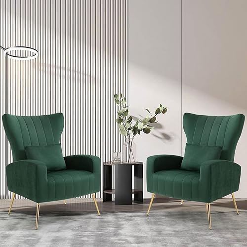 Miniatura 52 de Silla moderna de terciopelo para sala de estar, dormitorio, silla con respaldo alado con brazo y patas doradas, silla auxiliar de recepción de