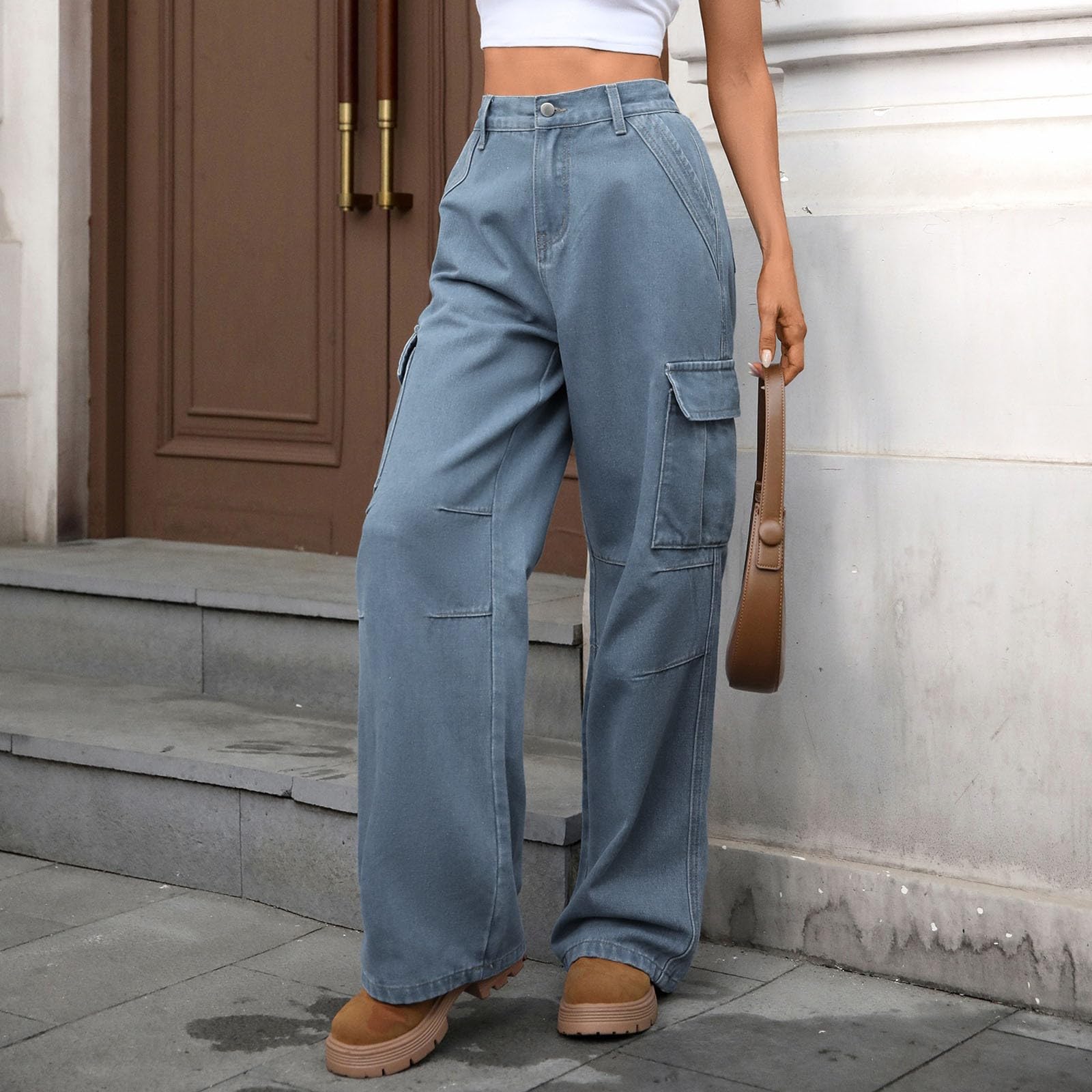 Jeans Mujer Vaqueros Pantalones Elasticos Wide Leg Cargo Ropa Casual Push Up Y2K De Tallas Grandes Baile Urbano Rectos Talla Grande
