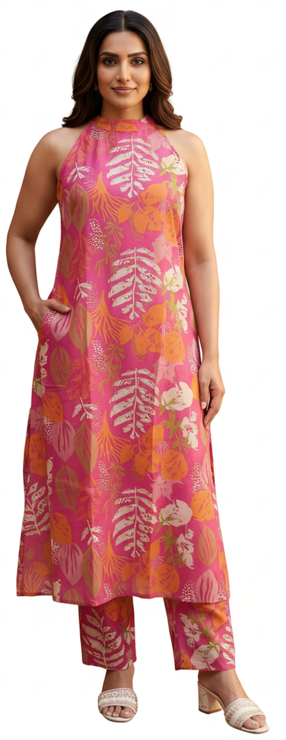 Women's Hulter Neck Kurta & Bottom Set | Straight Kurta Outfits | Ethnic Set | Kurti Set for Woman-image-41