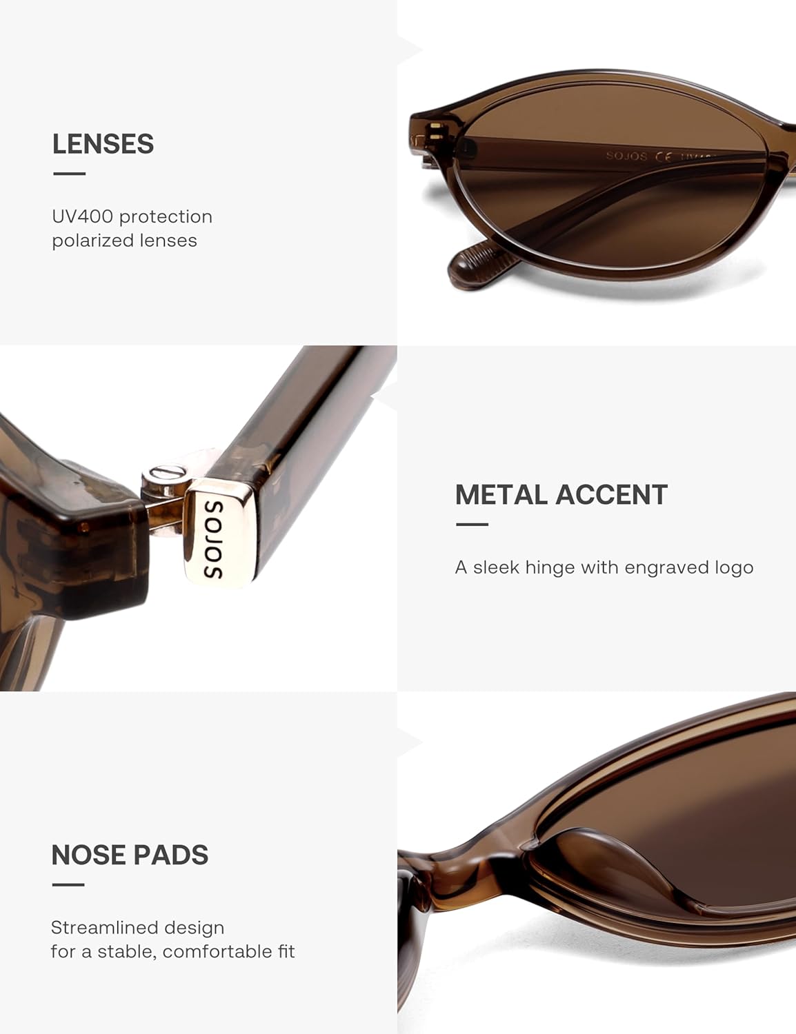 SOJOS TR90 Ultra Light Flexible Sunglasses for Women Retro Oval Polarized Cat Eye Vintage Shades UV400 Protection Comfort Fit - Image 6