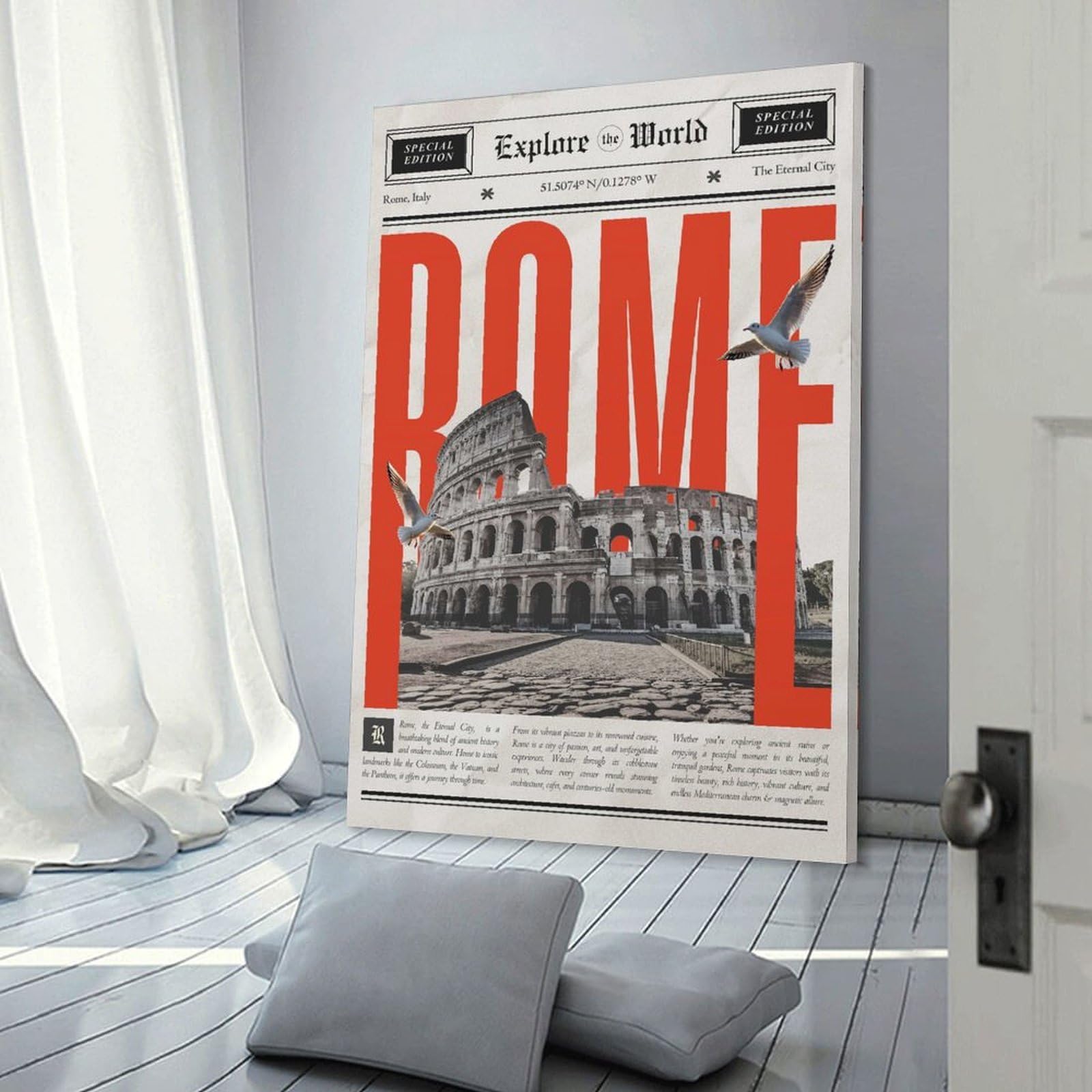 Junmoney Canvas Wall Decor Rome Travel (2), 16x24inch(40x60cm), for Gallery Wall Layouts in Home Or Office, Home Wall Art for Statement Displays