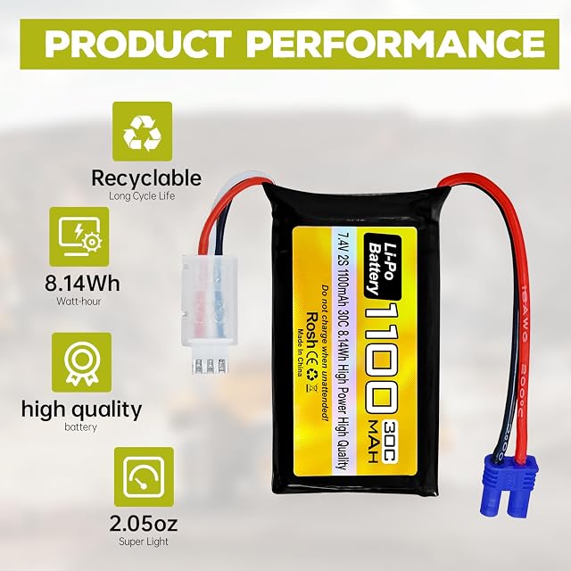 Foto 5 de 8 de 1PCS 7.4V 1100mAh 2S Lipo Batería con Enchufe EC2 con Cable de Carga USB para UTB18 Vehículo de Escalada…