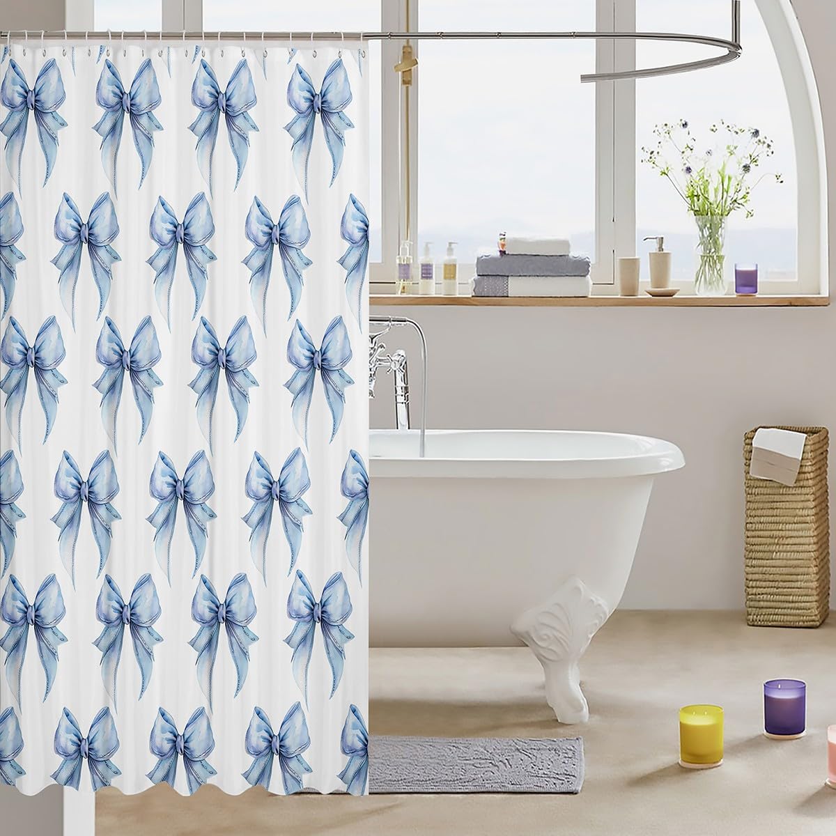 jejeloiu Girl Blue Bowknot Print Shower Curtain for Bathroom Decor 72"x78" image 3