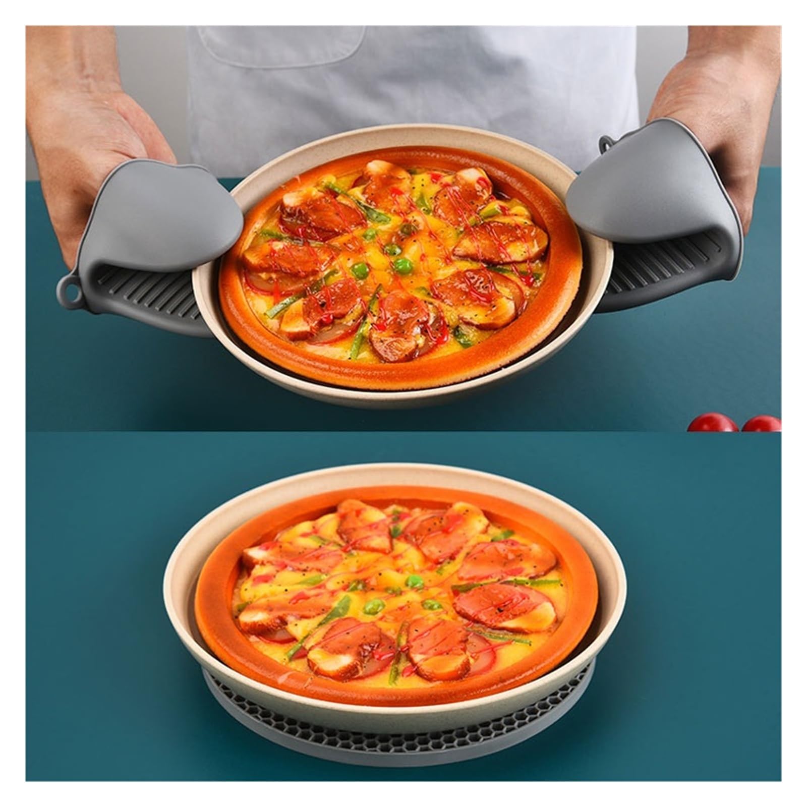 Set de guantes de horno de silicona, guantes de cocina resistentes al calor | Silicona, algodón y lona, forro suave de algodón, flexibles, para horno microondas horneado