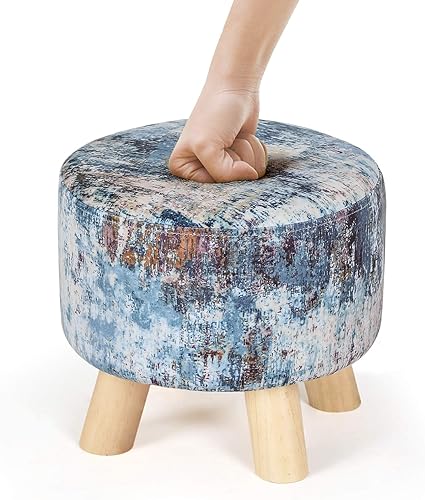 Miniatura 5 de Homebeez Taburete redondo otomano de terciopelo para reposapiés, banco pequeño para zapatos con patas de madera antideslizantes (lienzo colorido)
