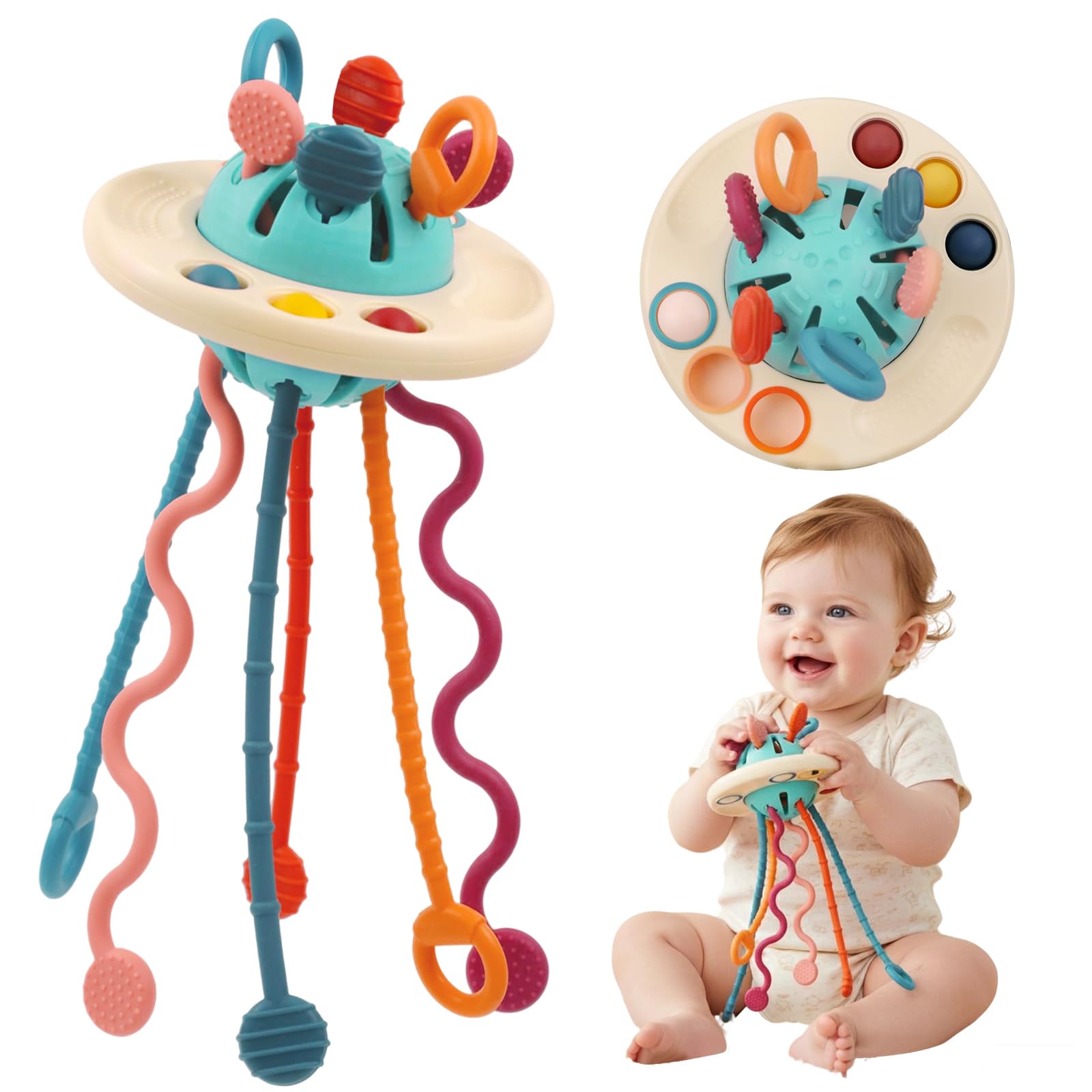 Giochi per Bambini 1 Anno, Giocattoli Sensoriali Montessori per Bambini dai 12 ai 18 Mesi+ Gioco da Tirare UFO Giocattoli Didattici per Lo Sviluppo delle capacità Motorie Fini
