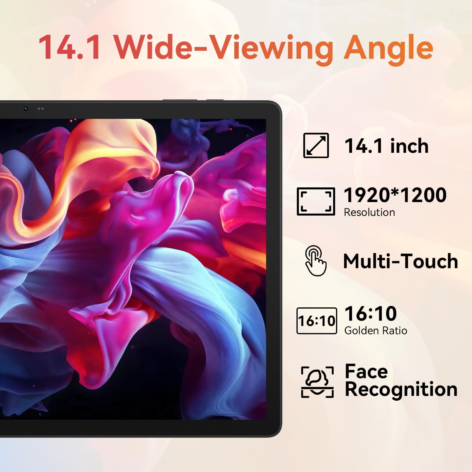 Ainmel 14 inch Tablet Android 15, 30GB+256GB(TF 1TB) Tablet with Pen and Keyboard, Octa-Core,10000mAh, Widevine L1, WiFi 6,1920x1200 IPS FHD, Dual Camera Tablets PC with Mouse Case Earphone (Black) — view 6