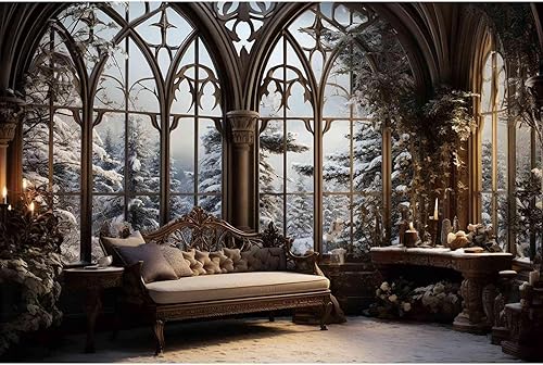 MOONDECO Telón de fondo de fotografía de 9 x 6 pies, decoración de nieve, invierno, sala de estar, ventana, fiesta, fondo, velas, Navidad,