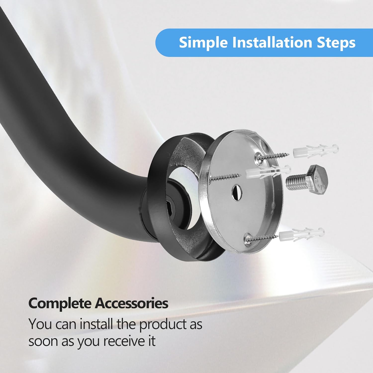 Shower Grab Bar, 2 Pack 16 Inch Black Bathroom Grab Bar, 1.25" Diameter 304 Stainless Steel Grab Bars for Bathtubs and Showers, Handicap Shower Grab Bar for Seniors Elderly