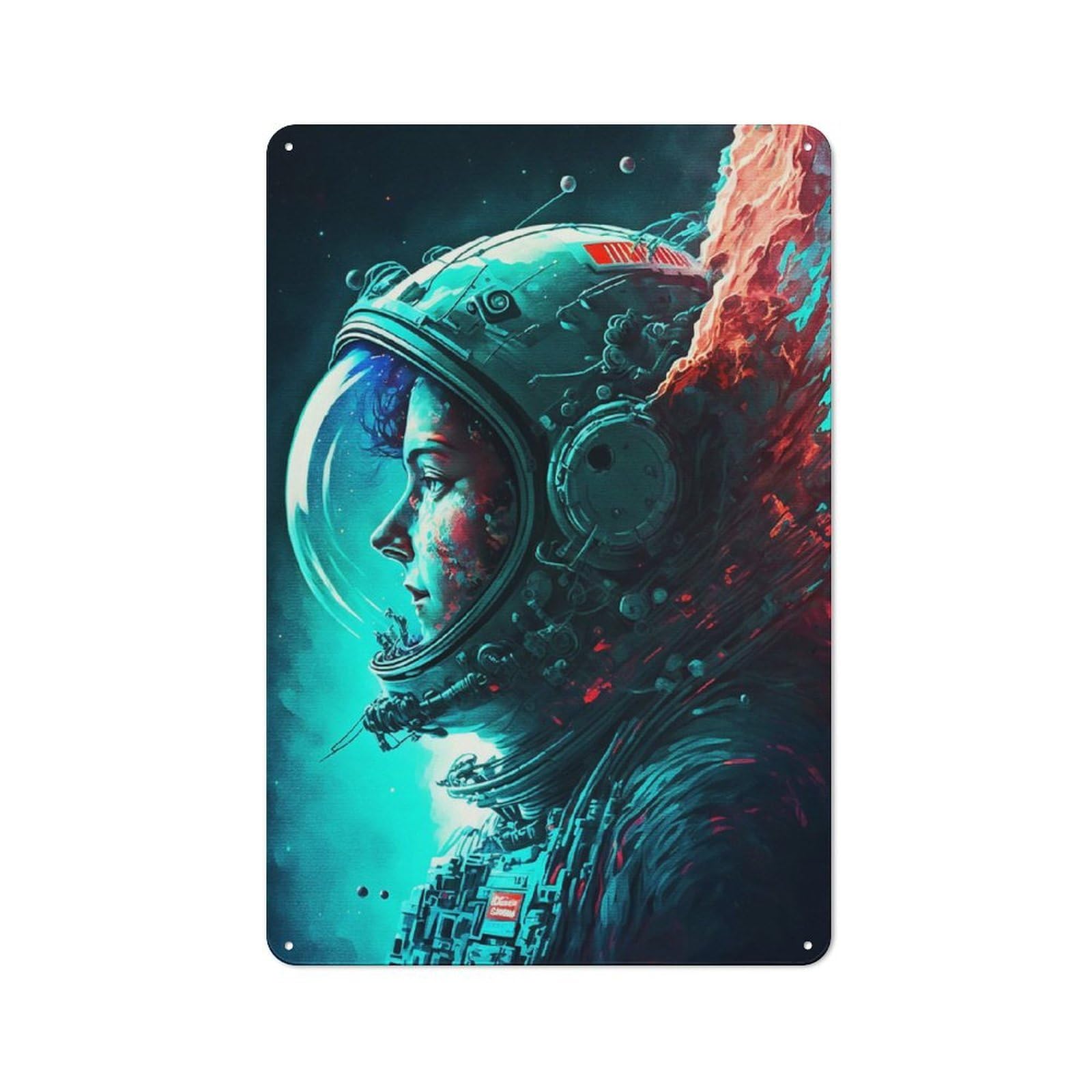 Junmoney Style-6 Metal Wall Sign 30X20cm Featuring Astronaut Life In Space For Hallway Wall, For Hallway Decor Lovers, For Retro Home Interiors