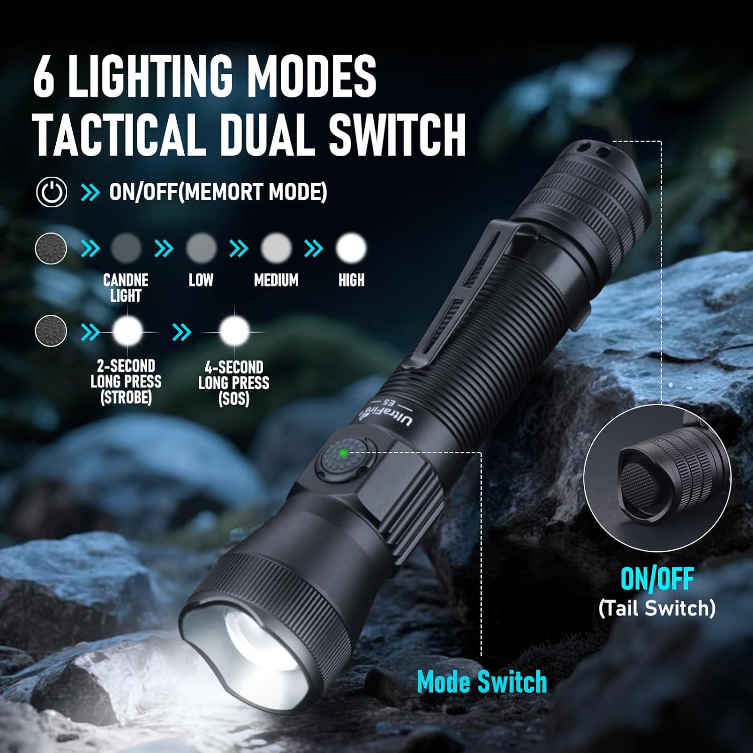 ULTRAFIRE E5 Rechargeable Tactical Flashlight with Holster for Police image 4