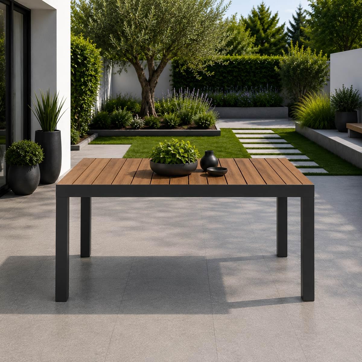 Yellowshop - ELLY tavolo arredo giardino allungabile in alluminio con doghe in polipropilene effetto legno teak, struttura robusta moderno e resistente alle intemperie L160/240xP90xH75 cm Antracite