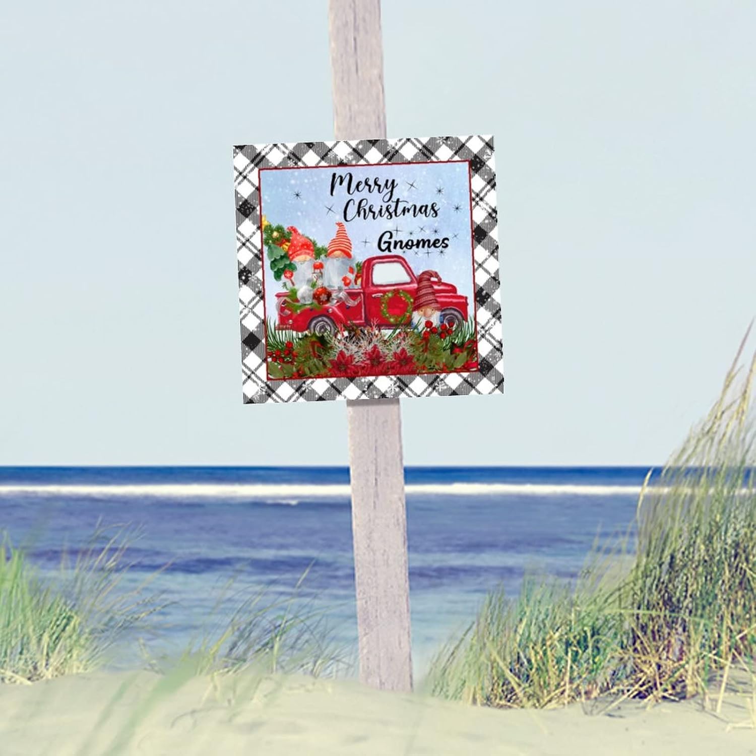 Merry Christmas Gnomes Wood Sign Christmas Tree Red Truck Wooden Wall Sign Classic Christmas Is Coming Wood Hanging Sign Decorative For Home Room Office Garden Kitchen Housewarming Gift 16x16in