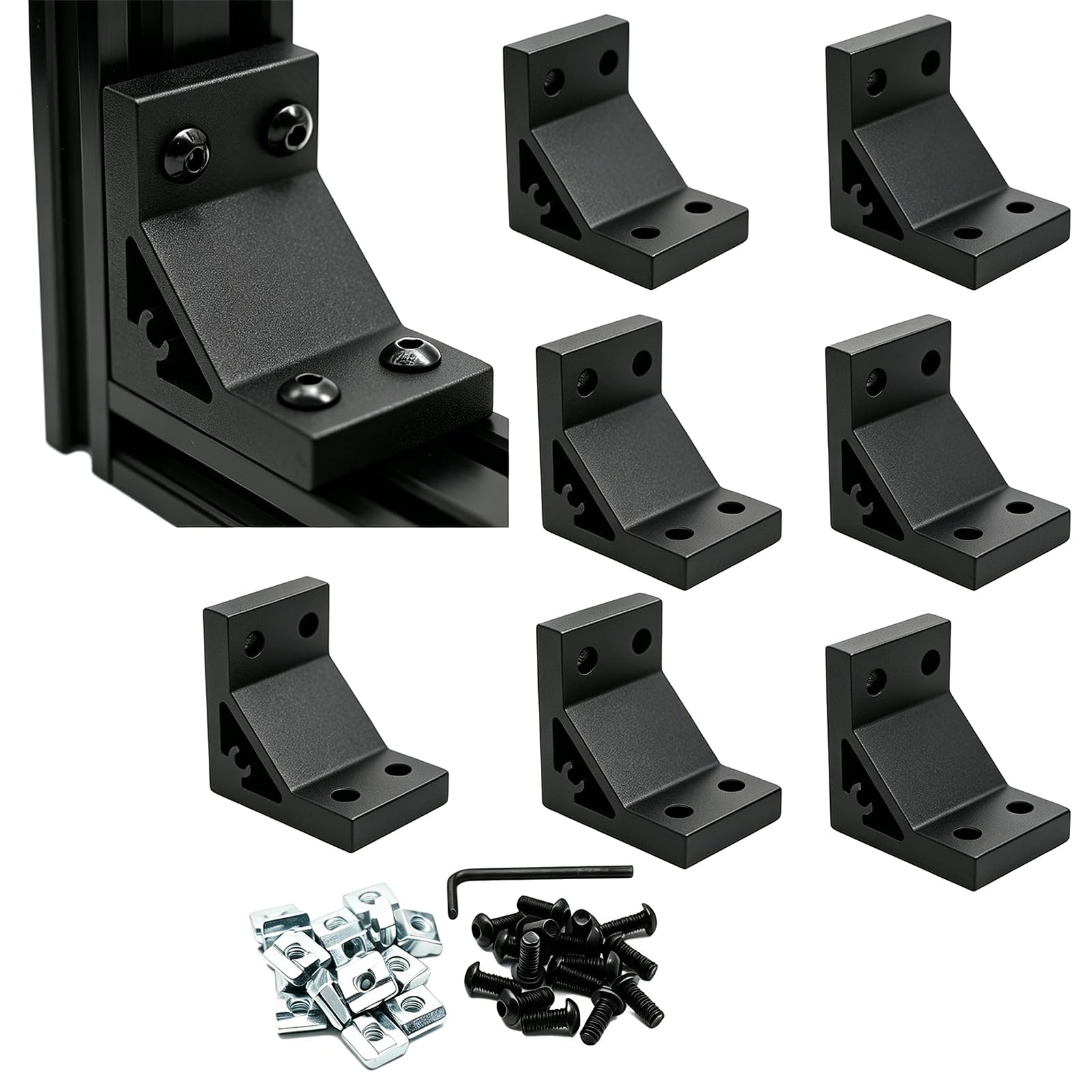 Iverntech 8pcs Corner Bracket 37x50mm for 2040 Aluminum Extrusion Profile 4 Hole Inside Brackets Connector with 32Pcs M5 Screws + 32 Pcs T Nuts+1Pcs Wrench