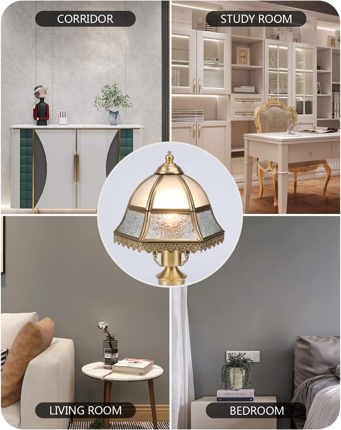 Retro Style Table Lamp, Mushroom Lamp, Frosted Glass Lampshade Brass Base for Living Room Bedroom House Nightstand, 7.4" W x 13.7" H