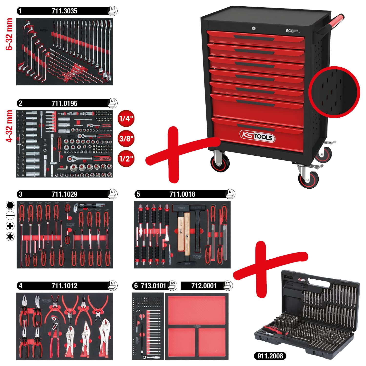 KS TOOLS 897.7598 Servante d'atelier rouge/noir