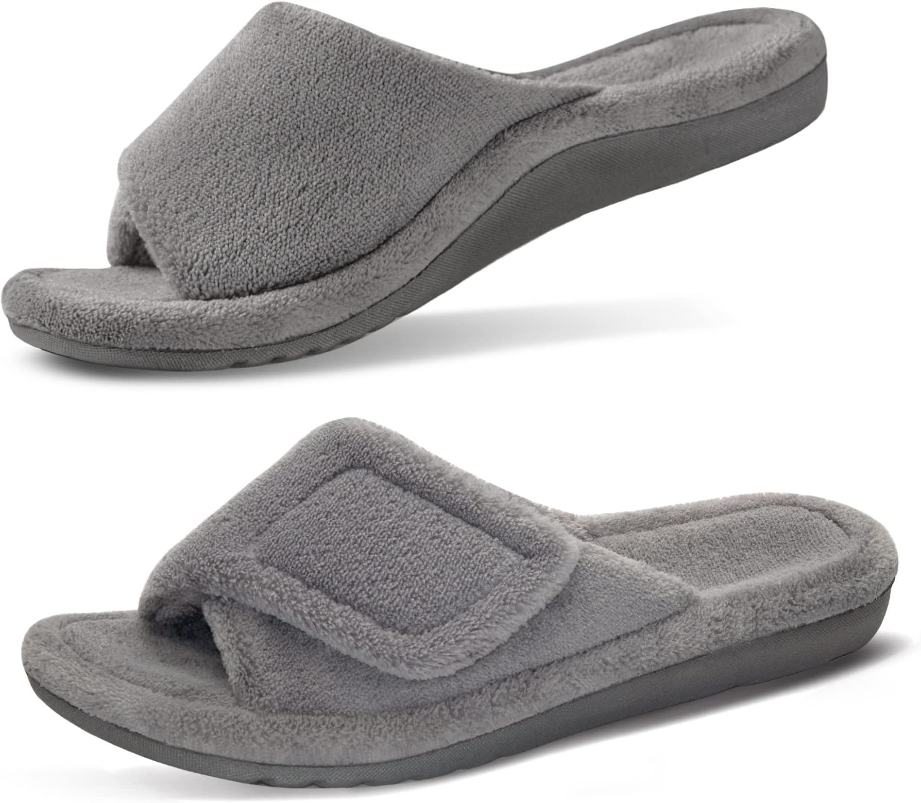 Women's Orthotic Arch Support Slippers Fuzzy Adjustable Orthopedic Slippers for Plantar Fasciitis Furry Slide for Ladies