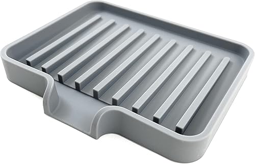 Miniatura 6 de Happitasa - Bandeja de silicona para jabón y soporte de esponja con conducto de drenaje, paquete de 2 unidades (gris, 5.2 x 4 pulgadas)