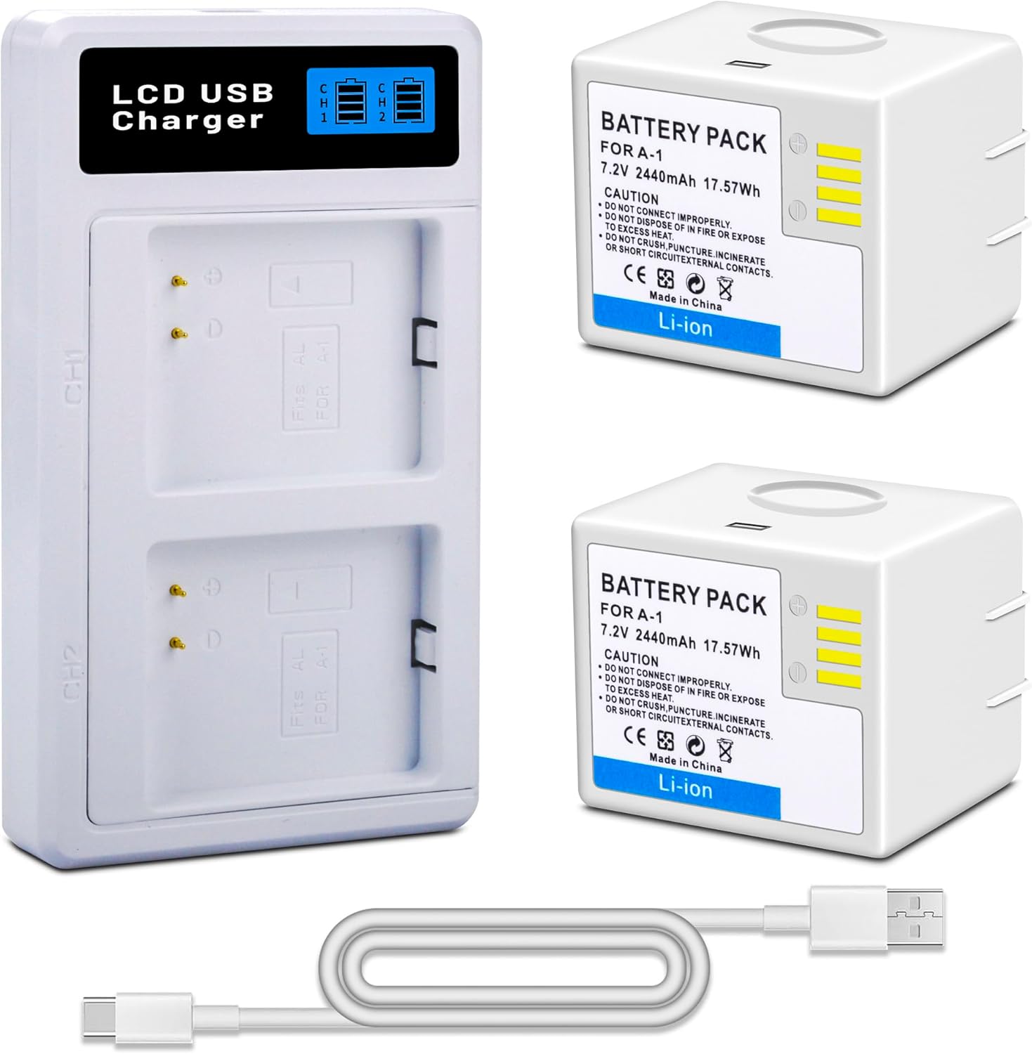 2-Pack A-1 A-1B A-1C VMA4400 Rechargeable Battery with LCD Dual Charger for Arlo Pro, Arlo Pro 2 Arlo VMC4030 VMC4030P VMS4230 VMS4430 VMS4530 VMS4430P VMS4530P-100NAR Security Camera 2440mAh