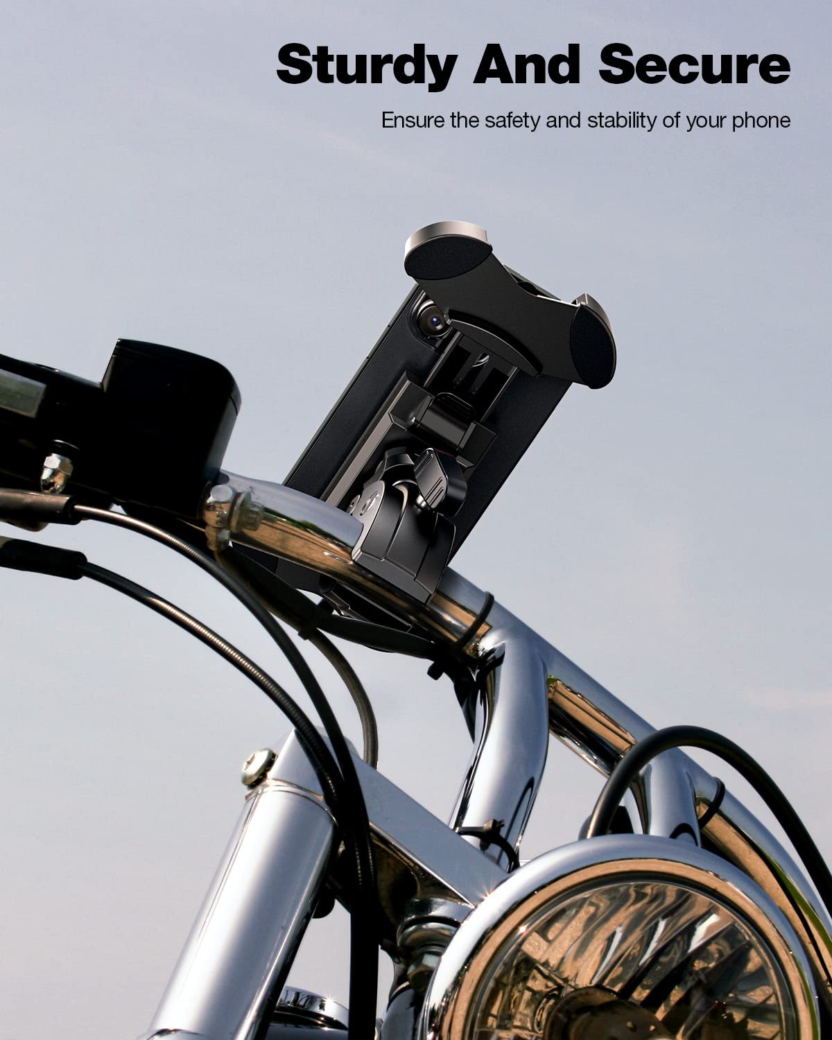 Uniwersalny uchwyt na telefon rowerowy, uchwyt na telefon motocyklowy – wytrzymały i bezpieczny, obsługa jedną ręką, obracanie o 360°, blokada bezpieczeństwa, kompatybilny ze wszystkimi